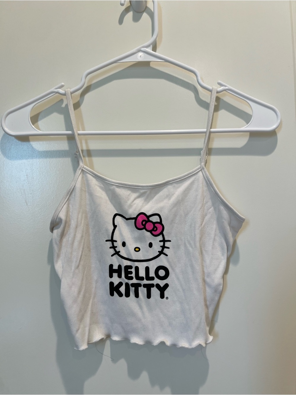 SHEIN White Ribbed Hello Kitty Spaghetti Strap Tank